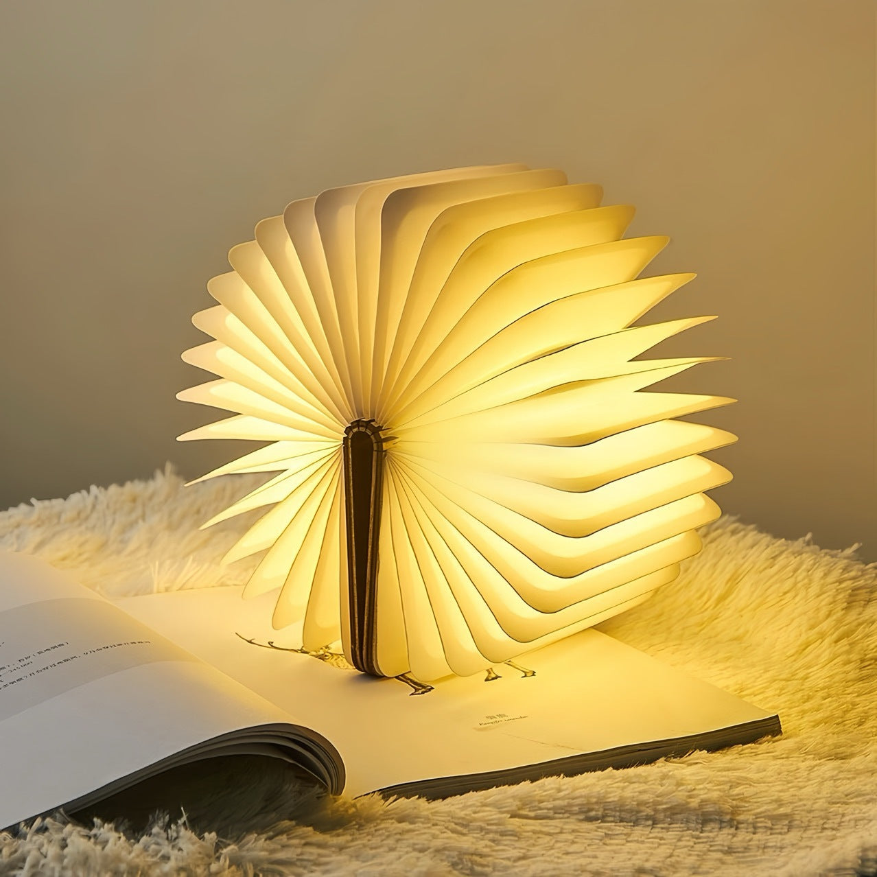 Led wooden book light - creative foldable page-turning recha